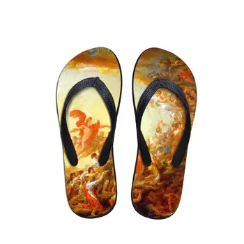 

Casual Man Flip Flops Beach Anti-slip Sandals Casual Anti-Slip Unisex Flat Outside House Shoes Christ Painting Print Slipper