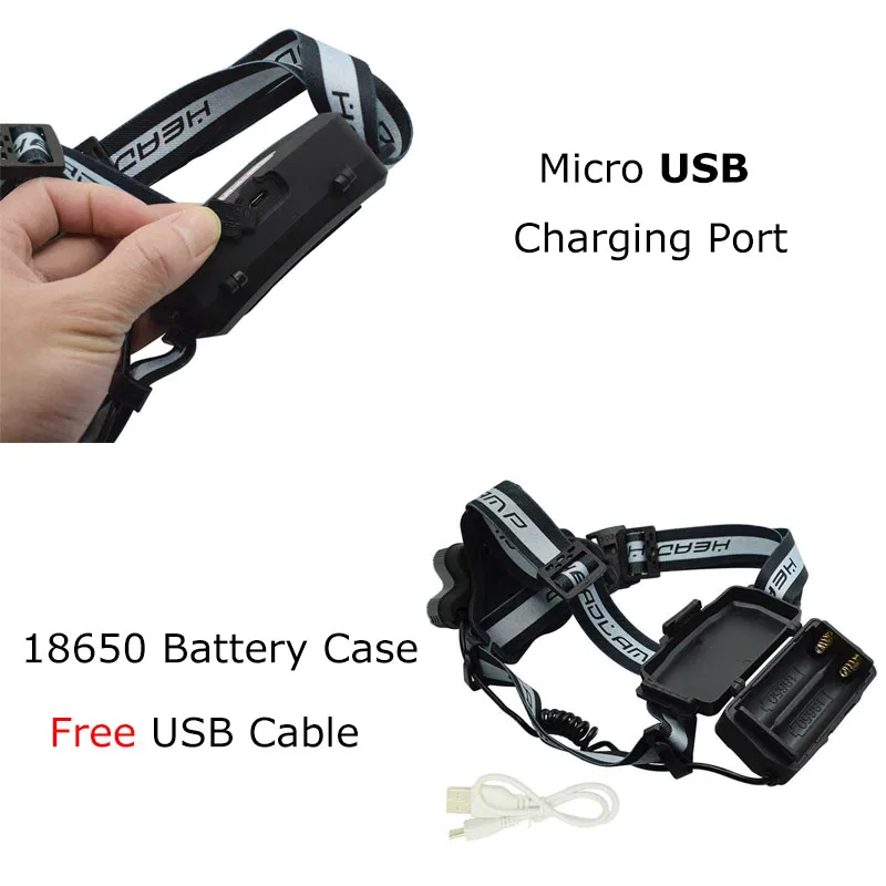usb headlamp rechargeable headlight high power led head torch flashlight 1