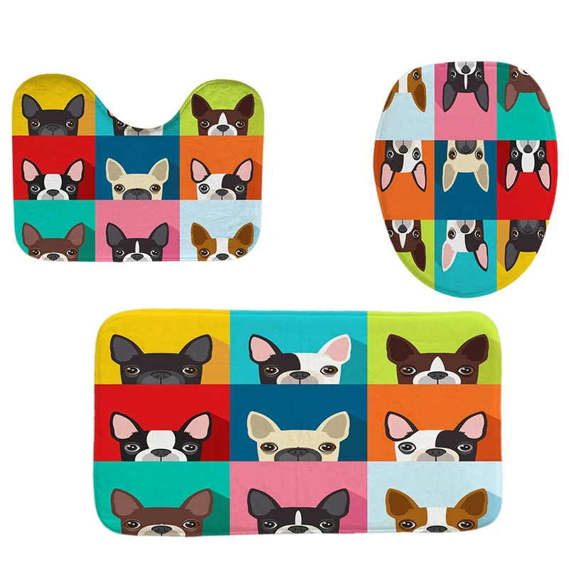 Новинка 4 шт. домашний декор для ванной комнаты Набор классных собачек с рисунком для унитаза набор ковриков для ванной+ Водонепроницаемая занавеска для душа