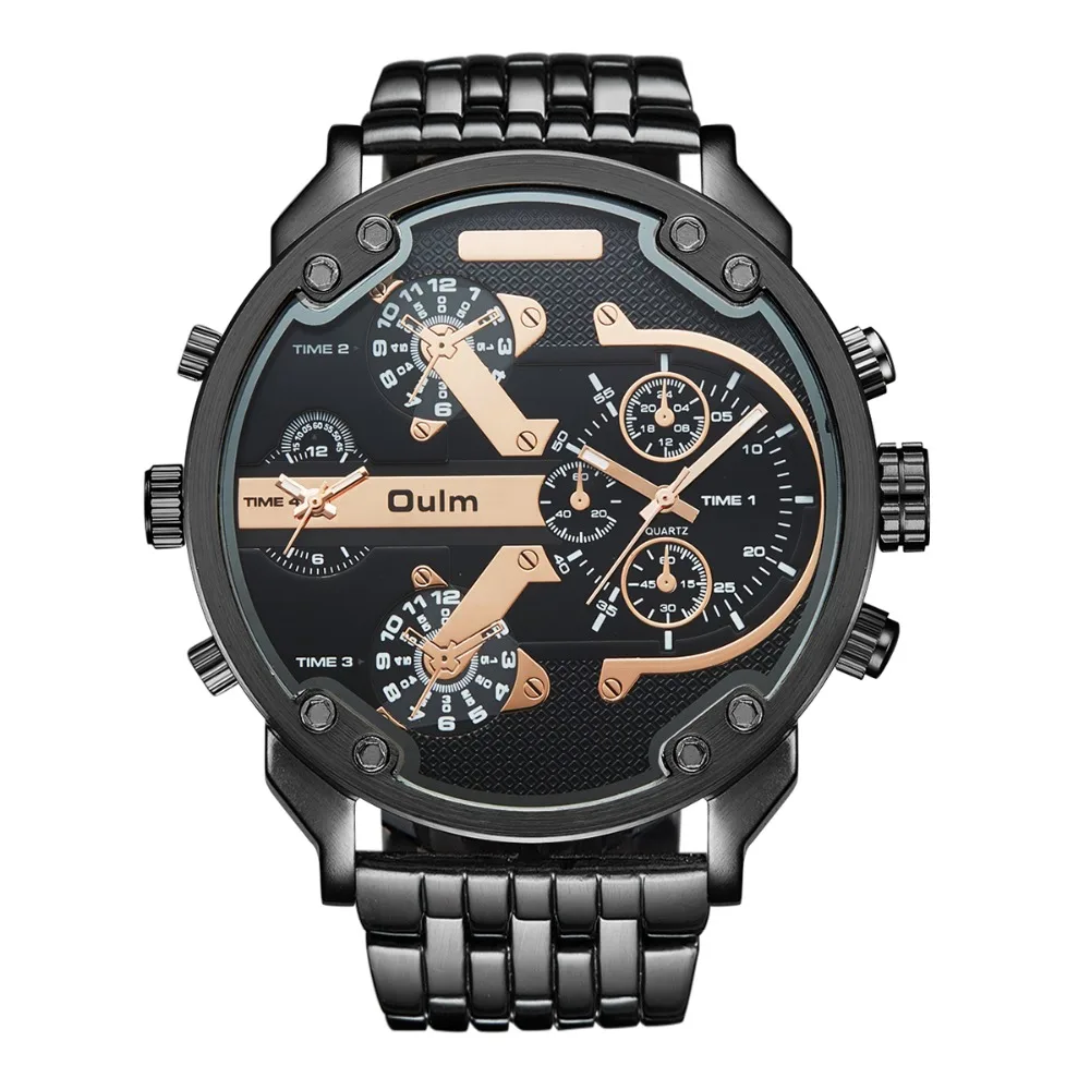 

Oulm Super Big Watches for Men Heavy Alloy Male Quartz Watch Oulm Brand Luxury Two Time Zone Men's Large Watches