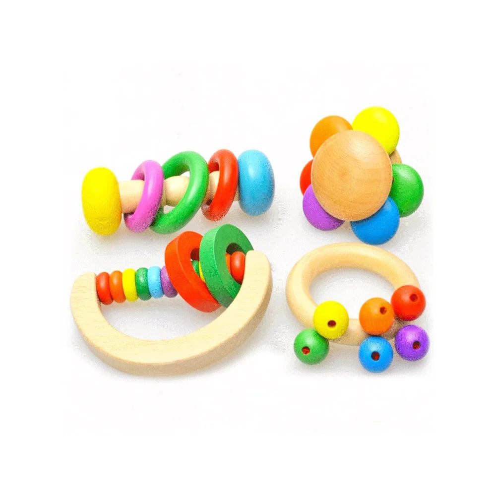 Kids Baby Wooden Bell Rattle Toy Handbell Musical Instrument Toddlers