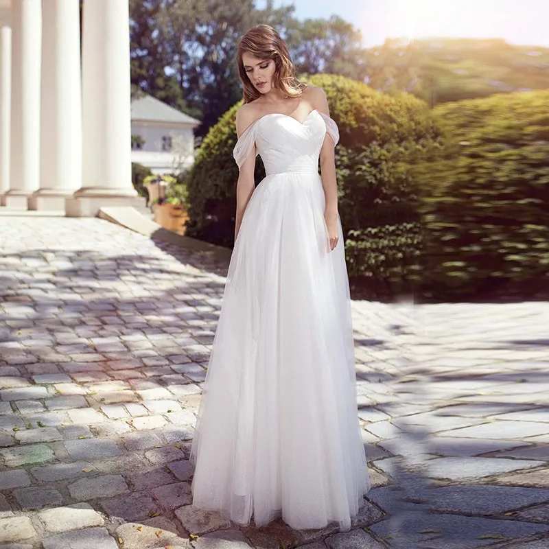 

Eightale Simple Wedding Dress Beach Off the Shoulder Pleats Tulle A-Line Princess Wedding Gown Custom made Sexy Bridal Dresses