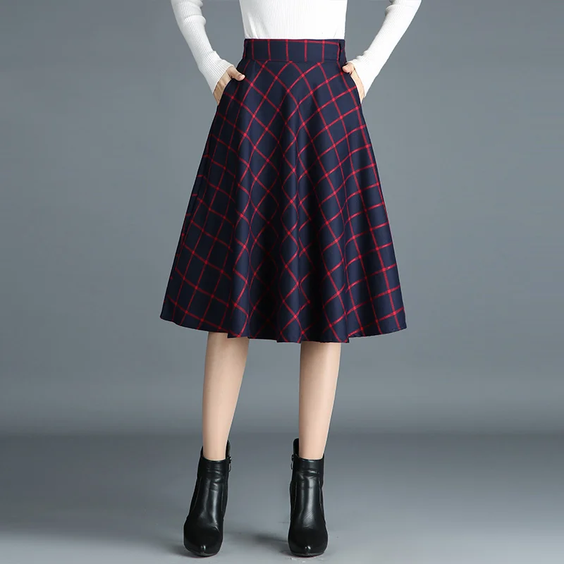 2019 Autumn Elastic High Waist Skirt Plaid Long Cotton Skirts Women ...