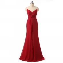 Sexy Burgund Prom Dresses 2017 robe de soiree Spaghetti-bügel-falte Chiffon-Lange Meerjungfrau Abendkleid
