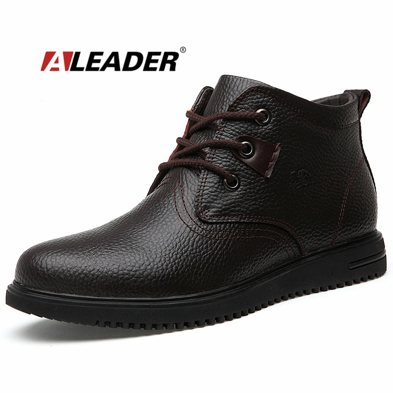 Warm Men Boots Winter Shoes 2016 Waterproof Real Leather Fur Ankle for Man Black/Brown Zapatillas botas hombre | Обувь