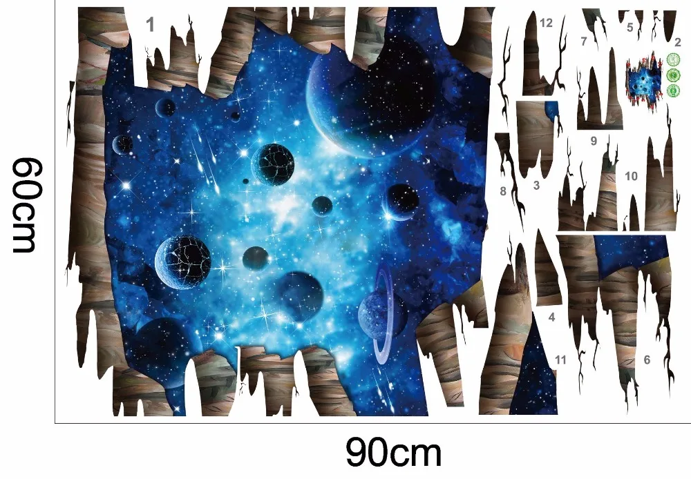 Декорации для потолка пола серии Креативные 3D темно-синие Млечный Путь планета настенные наклейки потолок ТВ/диван фон Фреска Наклейка домашний декор