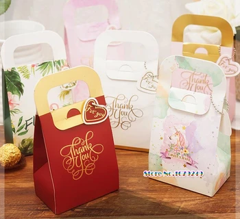 

9.5*17.5*5.8CM Golden stamping Pink Candy Box Wedding Favors baby shower Party Supplies thanks Gift Box100pcs/lot