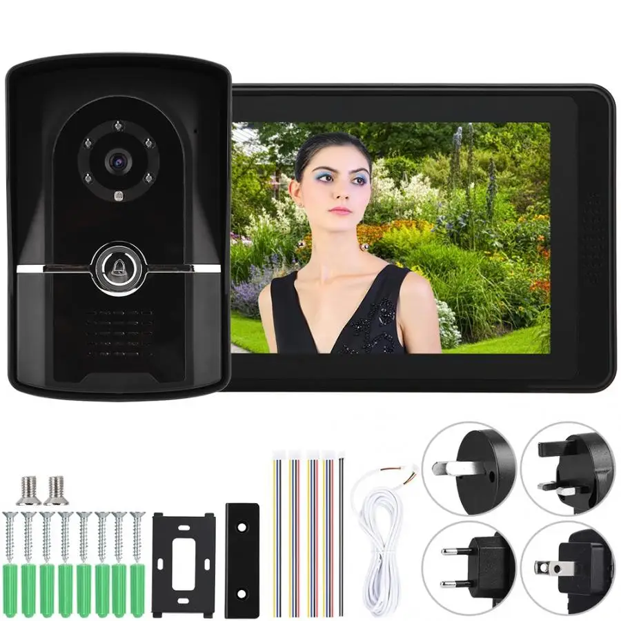 

7 Inch LCD Wired Video Door Phone Intercom Doorbell App Remote Unlock Entry System