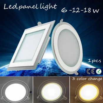 

1pcs 3 color change glass led panel light LED Ceiling Recessed Light AC85-265V LED Downlight SMD 5730 6W12W18W Home lighting