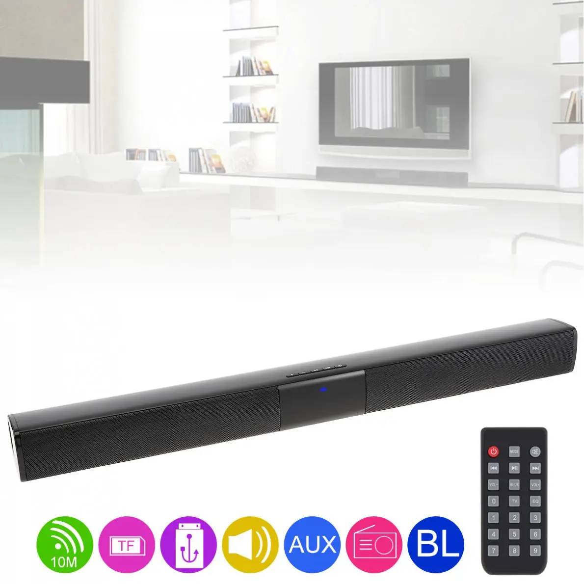 

BS-28B Home Theater Sensurround Multi-function Bluetooth Soundbar Speaker with 4 Full Range Horns / 3.5mm AUX / RCA Interface