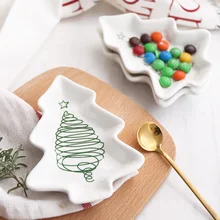 1pc Christmas Tree Ceramic Dishes Porcelain Plates Tableware Dinnerware Salad Cake Fruit Dessert Candy Saucer Afternoon Tea