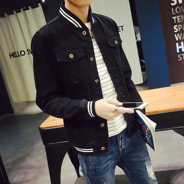 mens slim fit black denim jacket