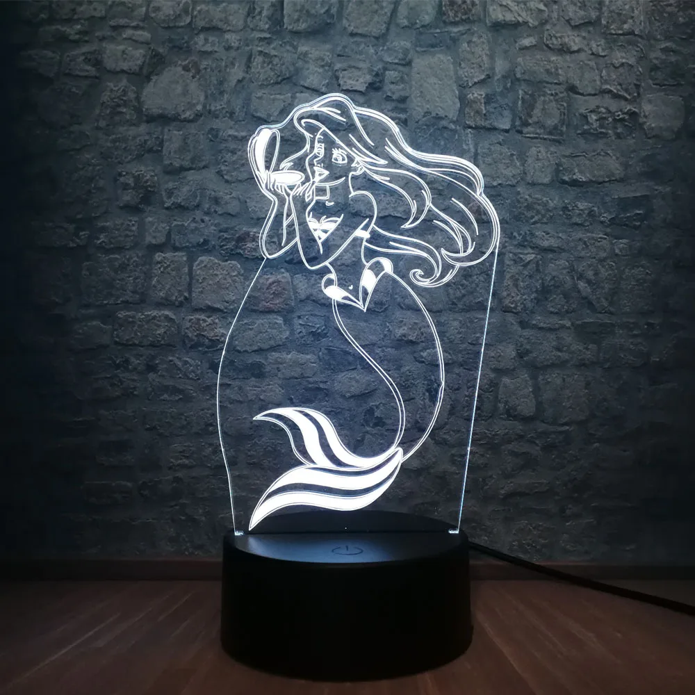 Сказочная Русалка принцесса 3D Светодиодная лампа RGB многоцветный 7 цветов