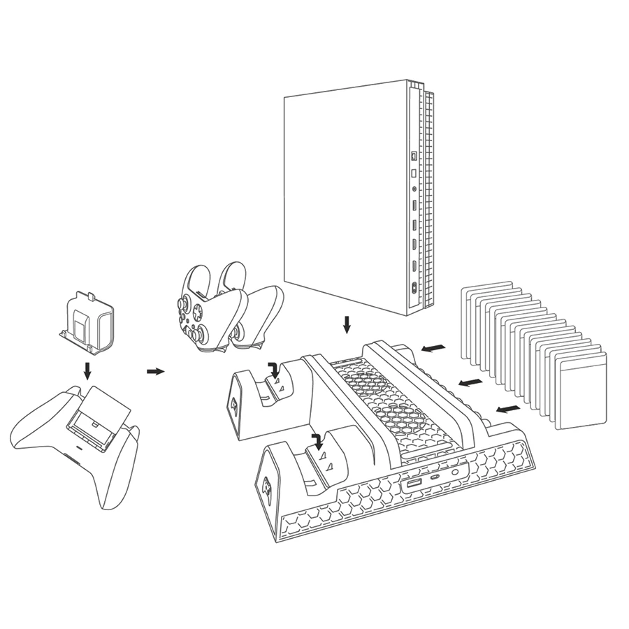 Вертикальная охлаждающая подставка и док-станция для зарядки контроллера станция для Xbox One X/Xbox one Slim с 2 Упак. 600 мАч перезаряжаемые Battry
