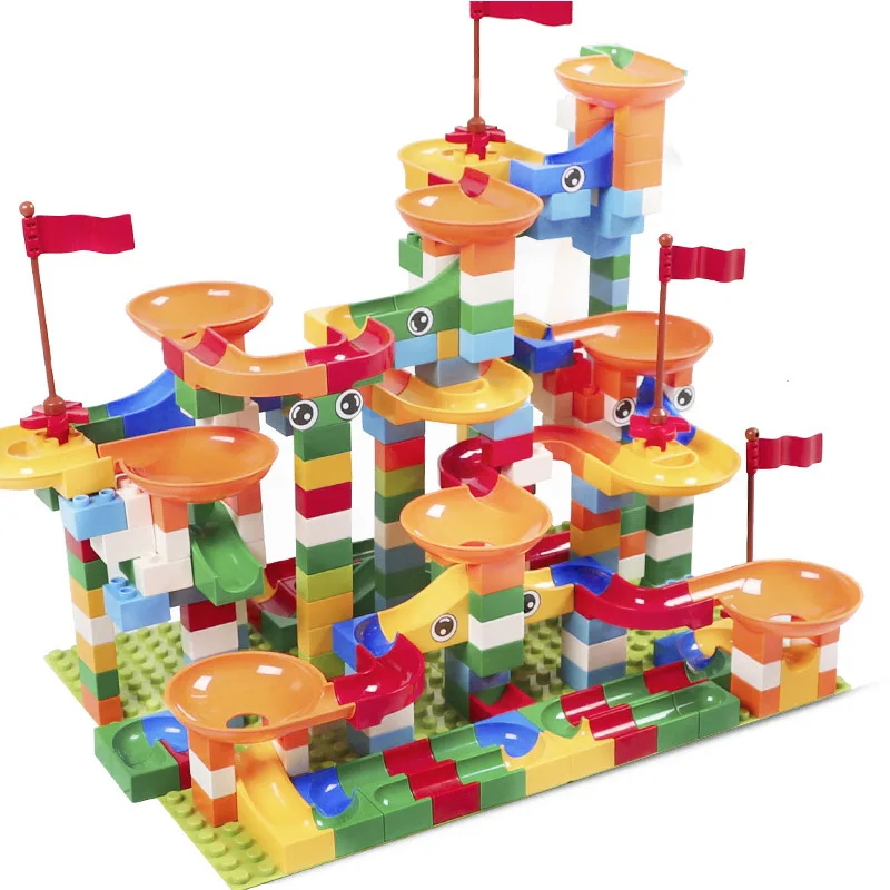 

74-296Pcs Marble Racing Maze Ball Track Building Block Funnel Slide Large Size Building Brick Compatible with Legoed Duploed