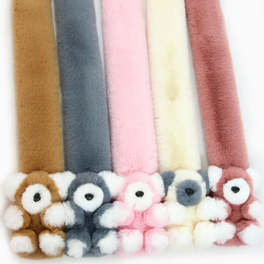 

Fall Winter Children Scarf Fashion Rex Rabbit Hair Pure Color Cute Bear Warm Equipment Girls Plushing High Quality Neck Scarf