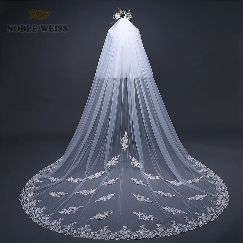 

NOBLE WEISS Two Layers 3*3 meters wedding veil Cathedral veils Appliques Wedding Party Veil With Comb Free Shipping
