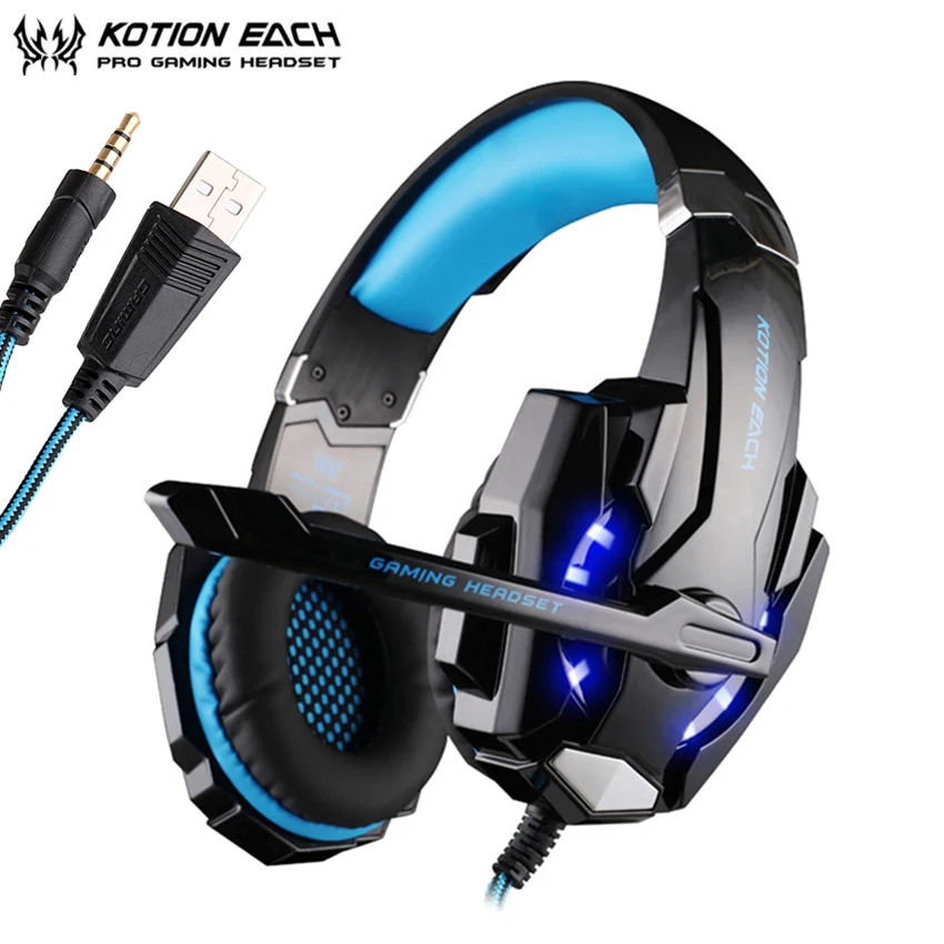 Игровые наушники KOTION G9000 3 5 мм шлем стерео гарнитура с микрофоном светодиодный