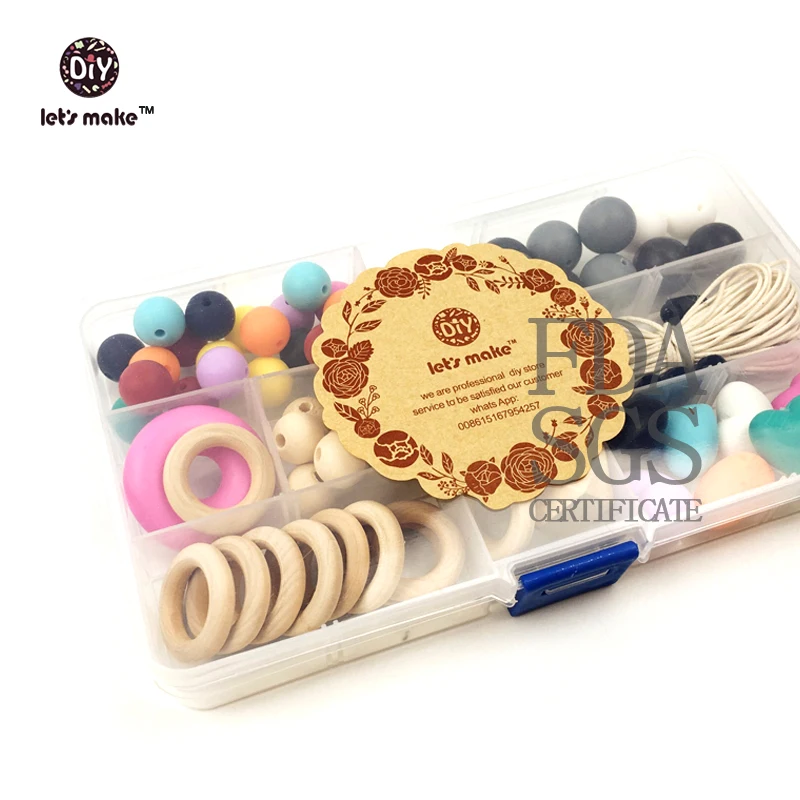 

Let's Make Geometric Silicone Teething Necklace Set Silicone Wood Beads Nursing Necklace Wood Teether Hexagon Silicone Beads