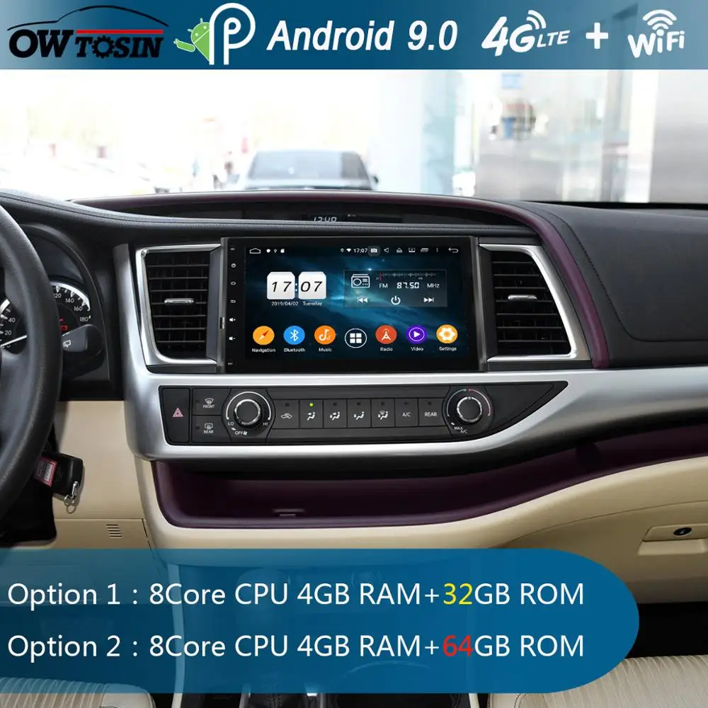 10," ips Android 9,0 8 ядерный 4G+ 64G Автомобильный мультимедийный плеер для Toyota Highlander gps Радио CarPlay Parrot