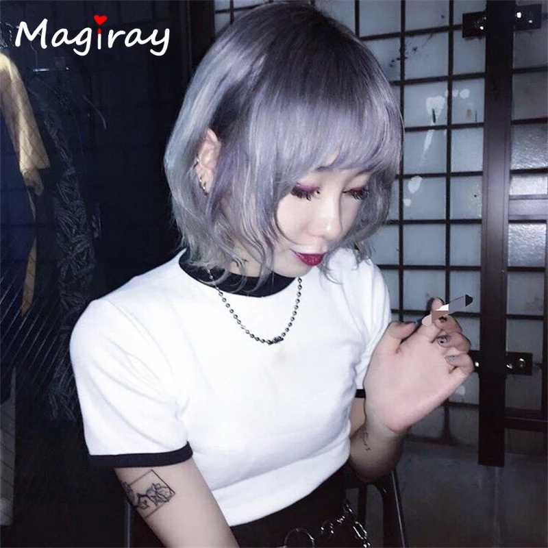Женская Повседневная футболка Magiray Ulzzang укороченный топ с вырезами в виде