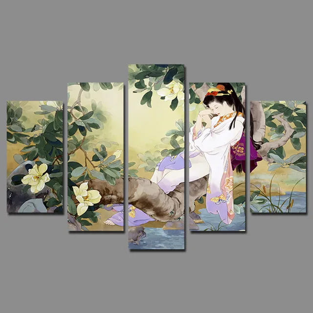 Retro An Style Sleeping Beauty Pictures Decoration Flowers Tree Retro An Style Sleeping Beauty Pictures Decoration Flowers Tree Canvas Painting Anese Wall Art Living Room