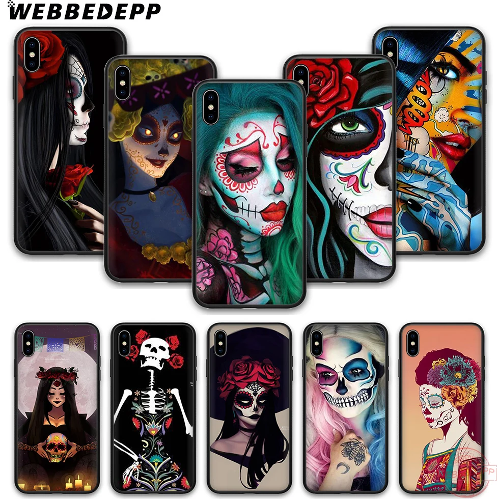 WEBBEDEPP мексиканский Череп Мягкий силиконовый чехол для телефона iPhone 5 6 7 8 Plus X XS XR