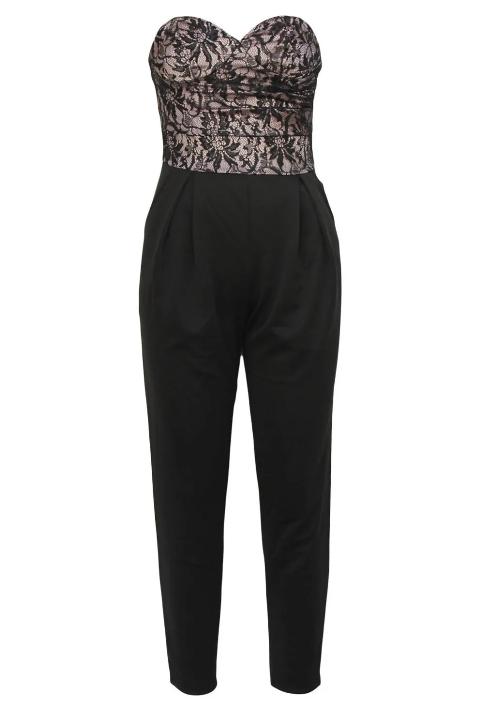 lace bodice strapless sweetheart jumpsuit