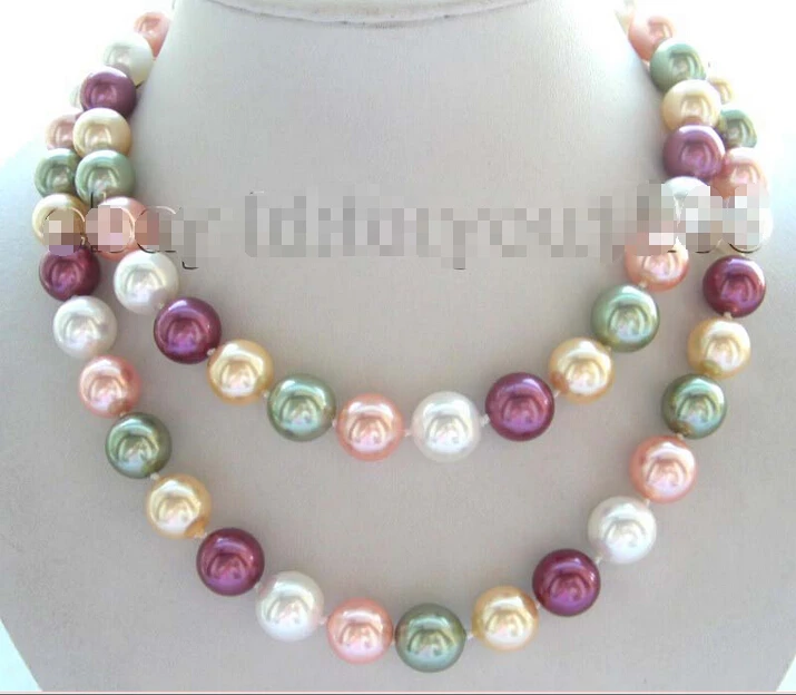 

Free shipping >>>>>>32" Natural 12mm Round Multicolor Shell Pearl Necklace
