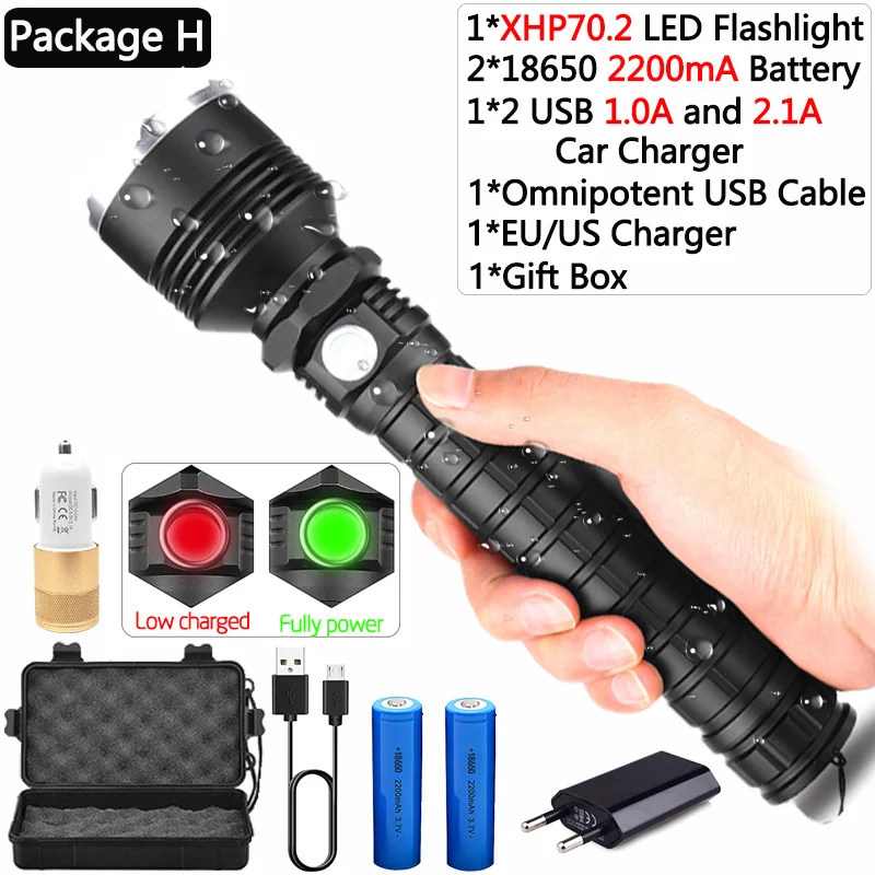 Яркий светодиодный светильник-вспышка XHP70.2, самый мощный светодиодный фонарь, USB Zoom xhp50, 18650, 26650, перезаряжаемый, лучший светильник для кемпинга - Испускаемый цвет: Package H