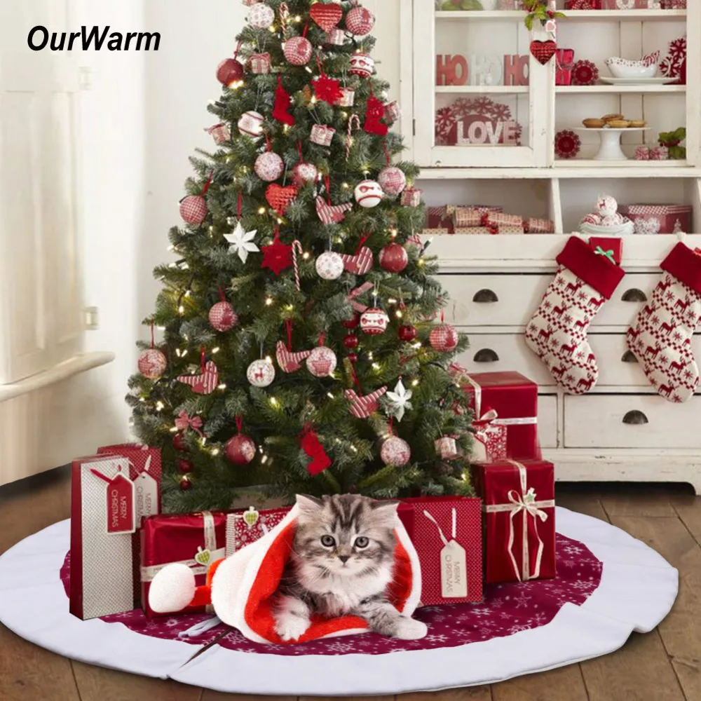 

OurWarm 48inch Christmas Tree Skirt Carpet Snowflake Velvet Xmas Tree Skirt Floor Mat Cover Christmas Decorations for Home