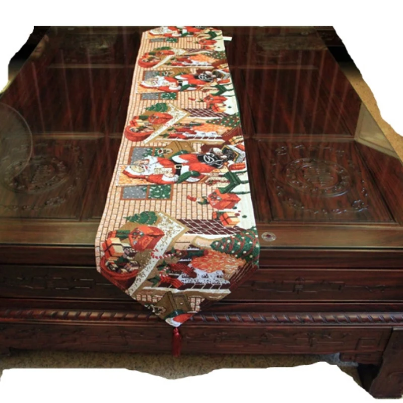 

Embroidered Tablecloth Santa Claus Pattern Table Runner Father Christmas Tablecloth Christmas Decoration Polyester And Cotton