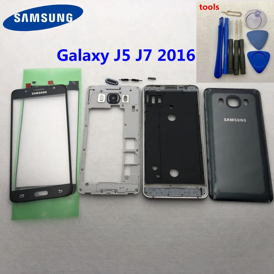 Для Samsung J5 J510 J7 J710 2016 полный корпус Передняя средняя рамка пластина задняя крышка