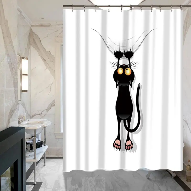 Miracille Черный кот мультфильм 3D детская занавеска для душа Водонепроницаемый полиэстер ткань домашний декоративный купальный занавес s 12 крючков - Цвет: 002