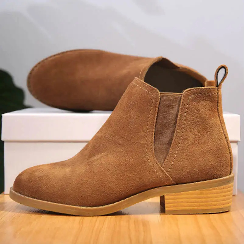 

2018 new genuine leather simple vintage winter high boots women footwear shoes woman Chelsea boots women