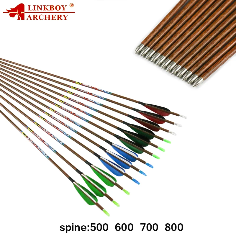 

Linkboy Archery 12pcs Carbon Arrows Shaft 30 Inch Wooden Skin Spine 600 3'' Turkey feather traditional Recurve Bow shooting