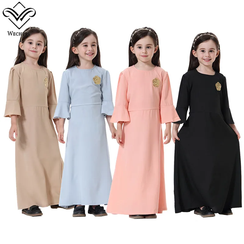 

Wechery Kids Abaya for Girls Sweet Cute Islamic Muslim Dress Children's Long Sleeve Embroidery Abayas Girls Clothing