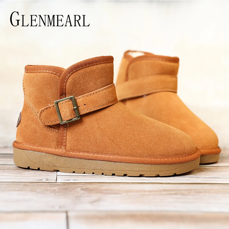 Brand Women Winter Boots Suede Ankle Shoes Female Warm Fur Snow Boots Fashion Buckle Strap New Platform Ladies Shoe Plus Size DE Women's Shoes