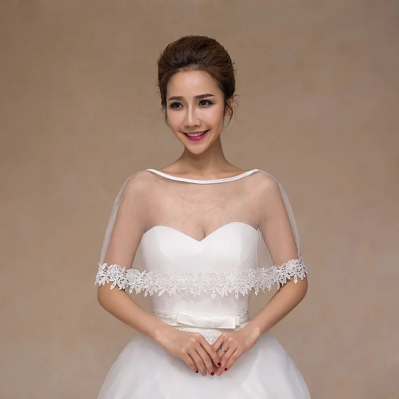 YULUOSHA Women Lace Bridal Shawl Wrap Shrug Bolero Wedding Tulle Cape for Bride