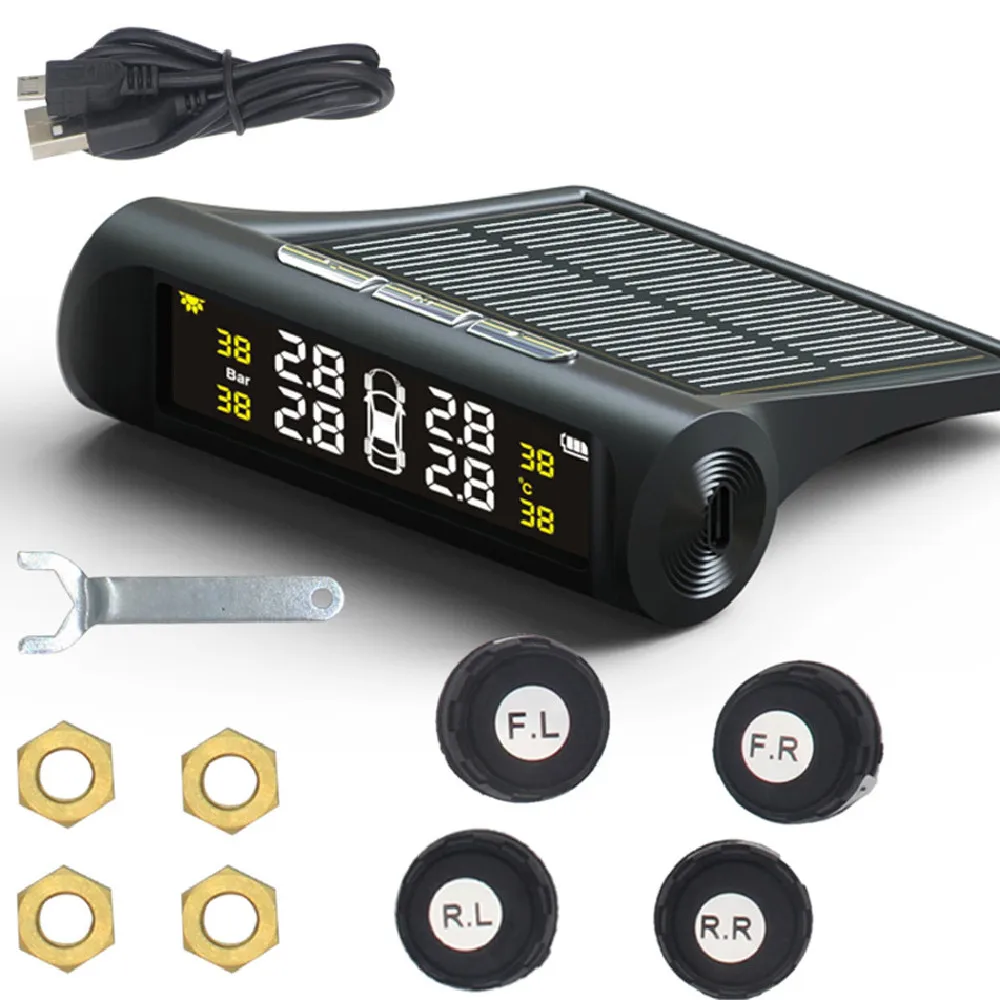 

Car Solar Tire Pressure Monitoring System TPMS External Tire Pressure Digital Tire Pressure Detection Color Screen Display TY02A