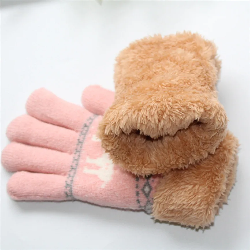 Милые перчатки для малышей, утолщенные, Рождественский с оленями, теплые зимние перчатки для девочек и мальчиков, От 8 до 13 лет, детские, Sep#2