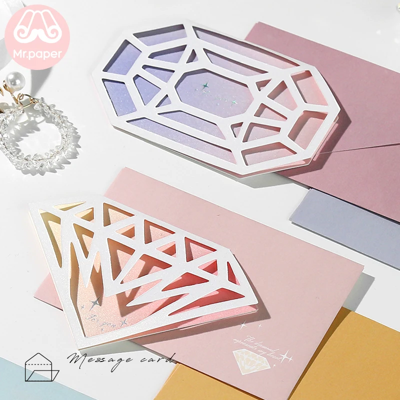 

Mr.Paper 6 Designs Creative Diamond Greeting Cards with Envelopes for Birthday Valentine' Day Wedding Party Deco Gifts Cards