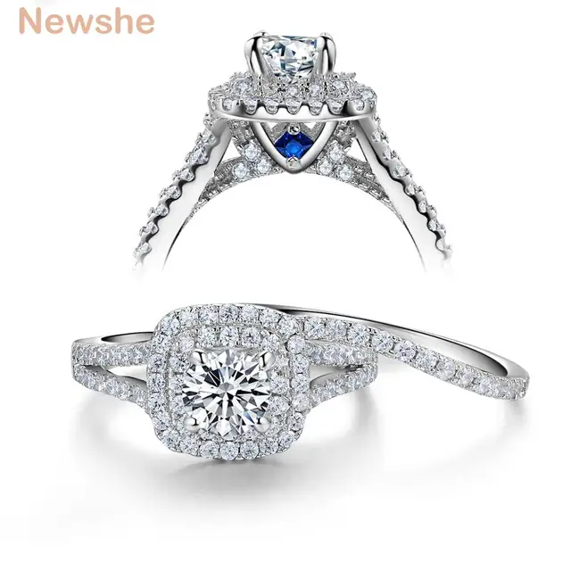newshe 2 pcs solid 925 sterling silver womens wedding ring sets victorian style blue side stones - Womens Wedding Ring Sets newshe 2 pcs solid 925 sterling silver womens wedding ring sets victorian style blue side stones - Womens Wedding Ring Sets