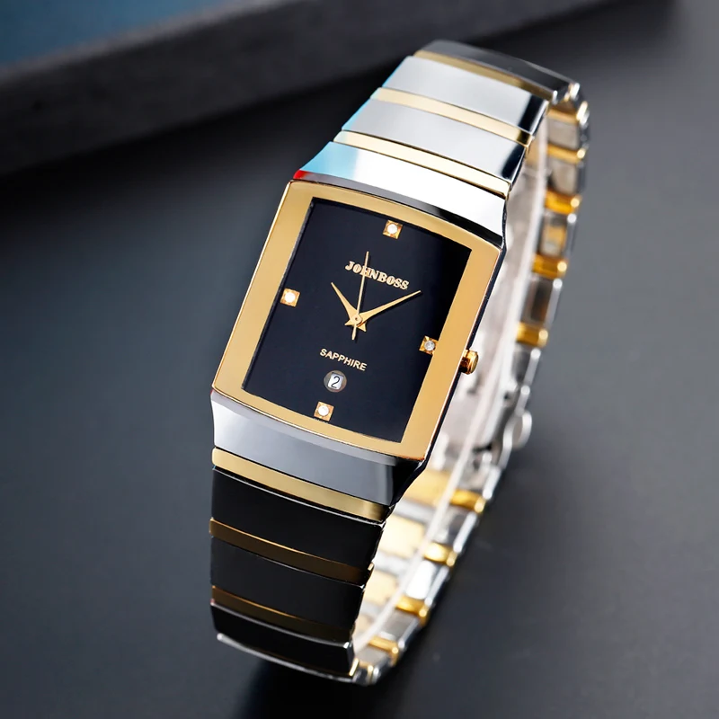 

Rectangle Business Tungsten Steel Watch Men Swiss Move Waterproof Sapphire Crystal Scratch-Resistant For Whole Watch Couple