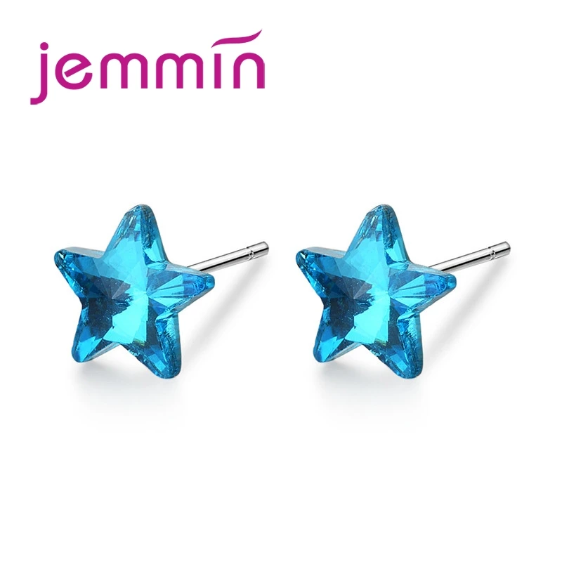 

JEMMIN New Attractive 925 Sterling Silver Jewelry Full Blue Rhinestones Statement Star Stud Earrings Ladies Festival Surprise