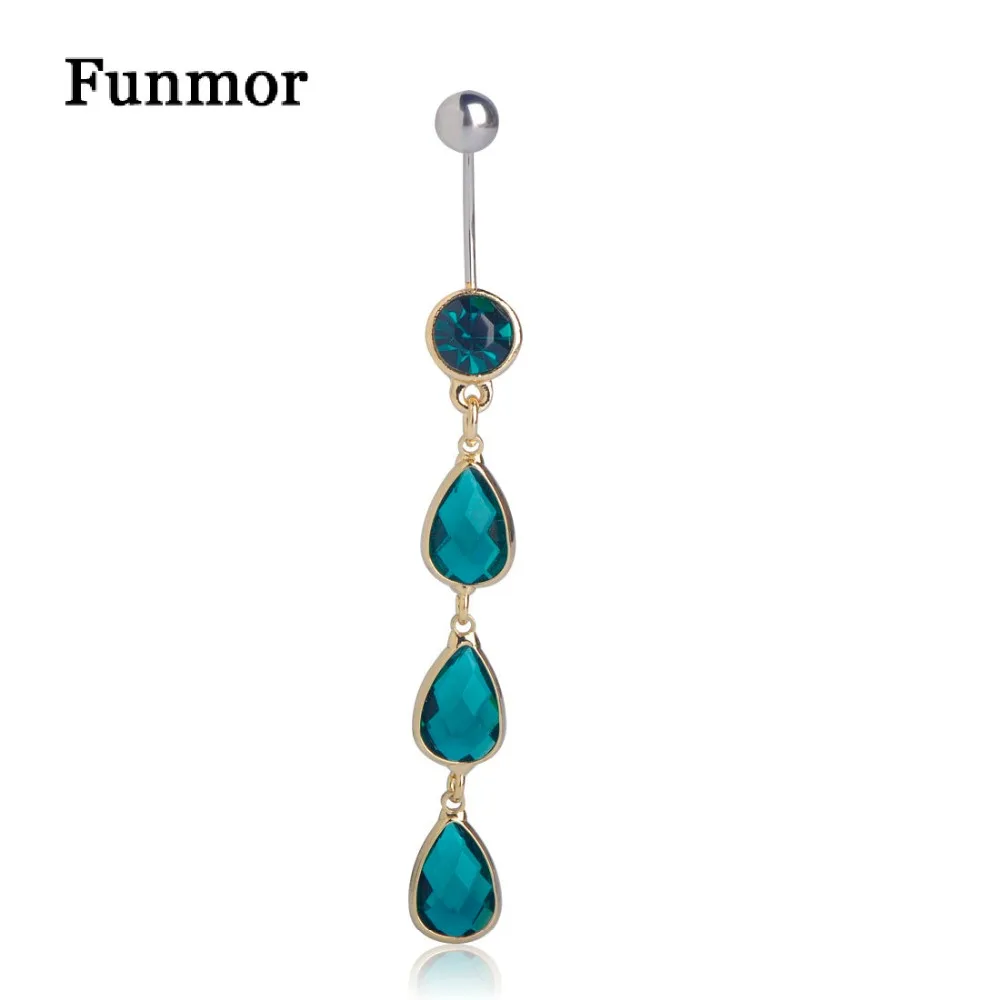 

Funmor Green Opal Tears Water Drop Bell Button Rings For Women Girls Stainless Steel Long Chains Sexy Body Jewelry Navel Ring