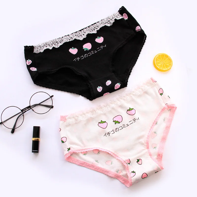 Pink strawberry Women Panties Lady Cotton Underwear Japanese Kawaii Girls Breathable Seamless Low Waist Briefs Underwear