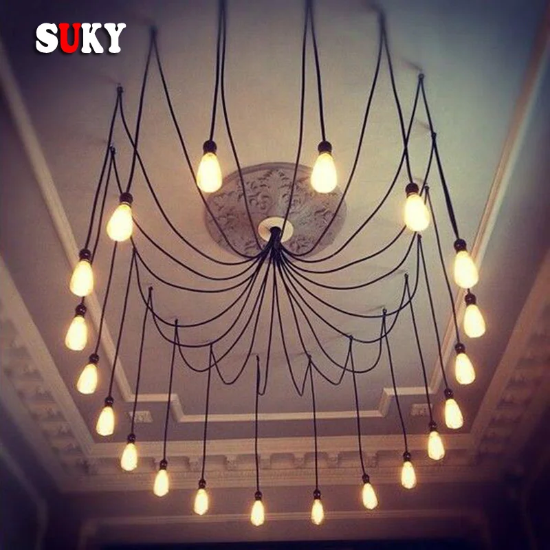 DIY винтажная Подвесная лампа паук регулируемая длина Ретро стиль E 27 Edison лофт