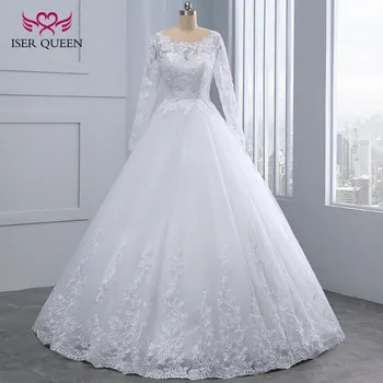 

Quality A line Embroidery Wedding Dress New Long Sleeves O neck Illusion Beautiful Beading Plus Size Wedding Dresses WX0096