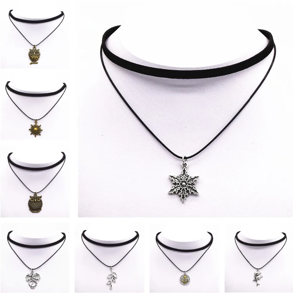 Pure Black Velvet Ribbon Retro sun flower pendant necklace Maxi statement Multilayer Chokers Necklace women 2016 torques jewelry